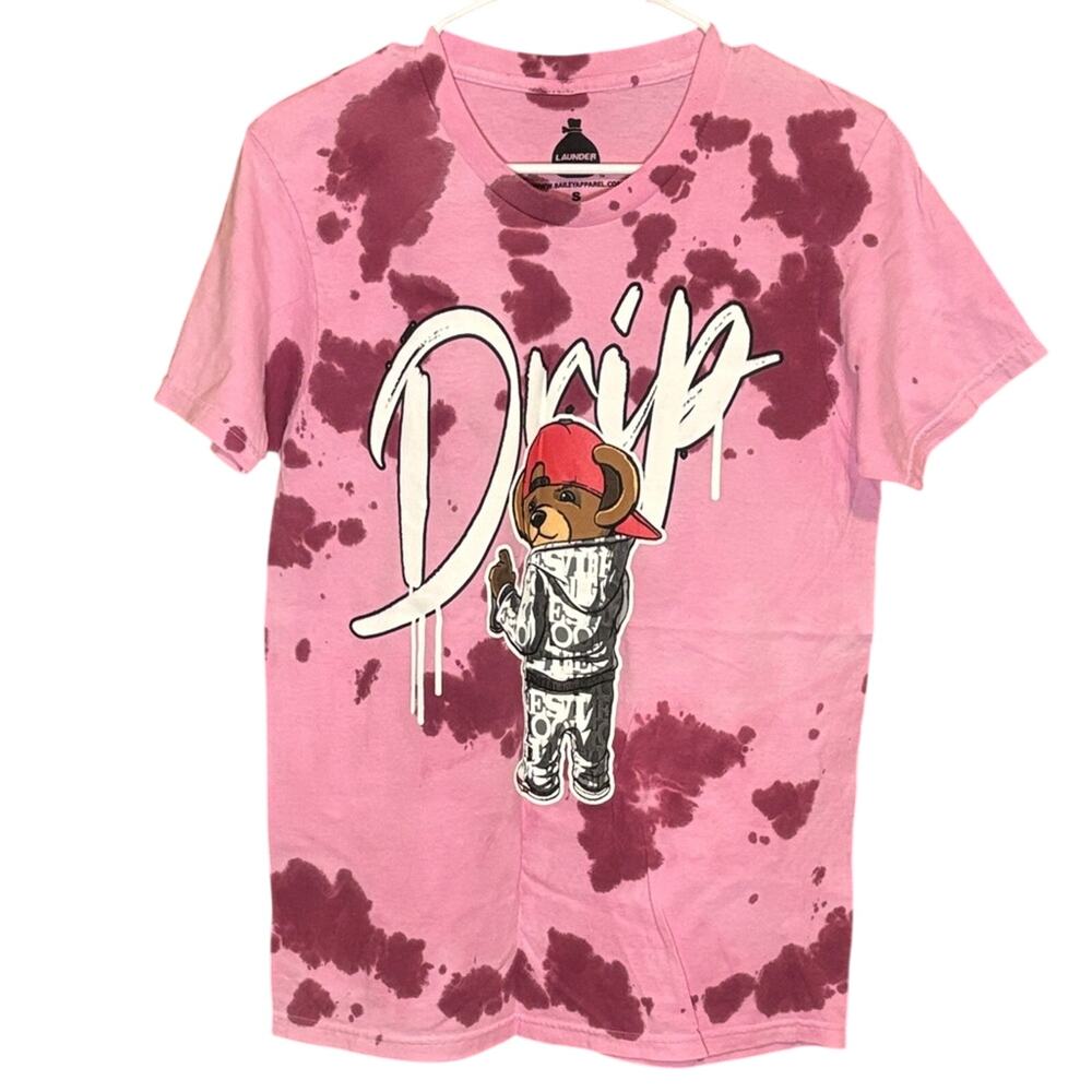 Launder Drip Bear Graphic Tee Pink Bleach Splatter Streetwear Shirt Small